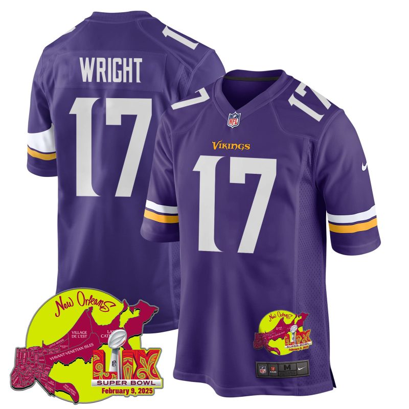 Ryan Wright 17 Minnesota Vikings Super Bowl LIX New Orleans Patch Game Men Jersey - Purple