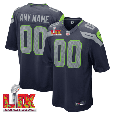 Seattle Seahawks Super Bowl LIX Patch Game Men Custom Jersey - College Navy