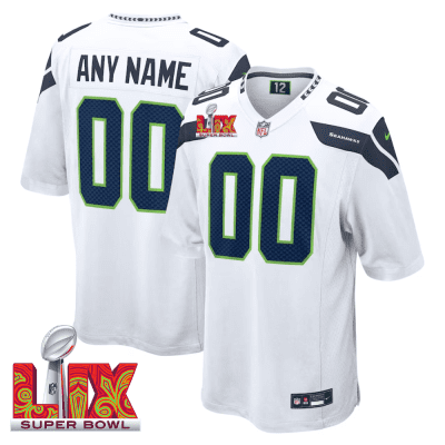 Seattle Seahawks Super Bowl LIX Patch Game Men Custom Jersey - White