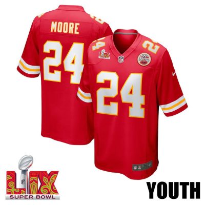 Skyy Moore #24 Kansas City Chiefs Super Bowl LIX Youth Jersey - Red