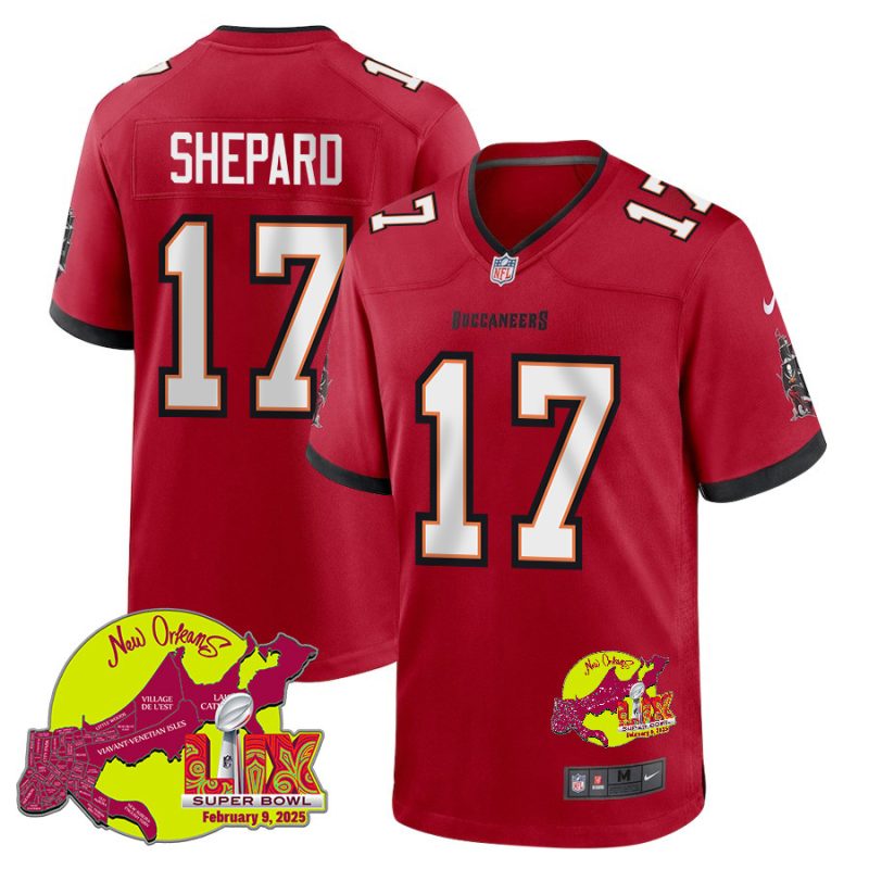 Sterling Shepard 17 Tampa Bay Buccaneers Super Bowl LIX New Orleans Patch Game Men Jersey - Red