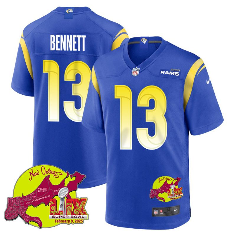 Stetson Bennett 13 Los Angeles Rams Super Bowl LIX New Orleans Patch Game Men Jersey - Royal