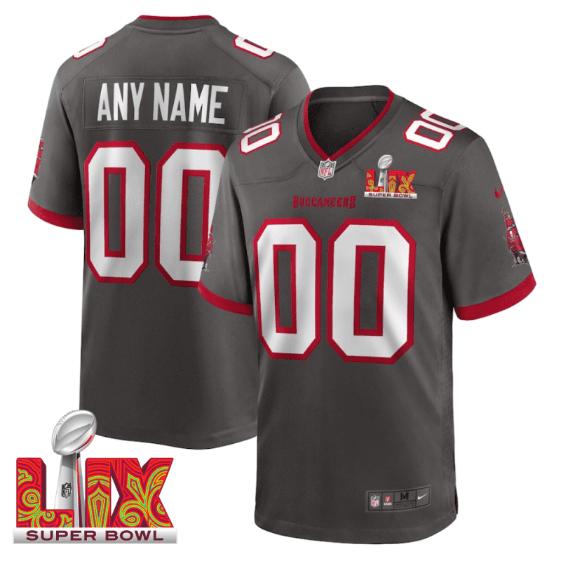 Tampa Bay Buccaneers Super Bowl LIX Patch Alternate Game Men Custom Jersey - Pewter