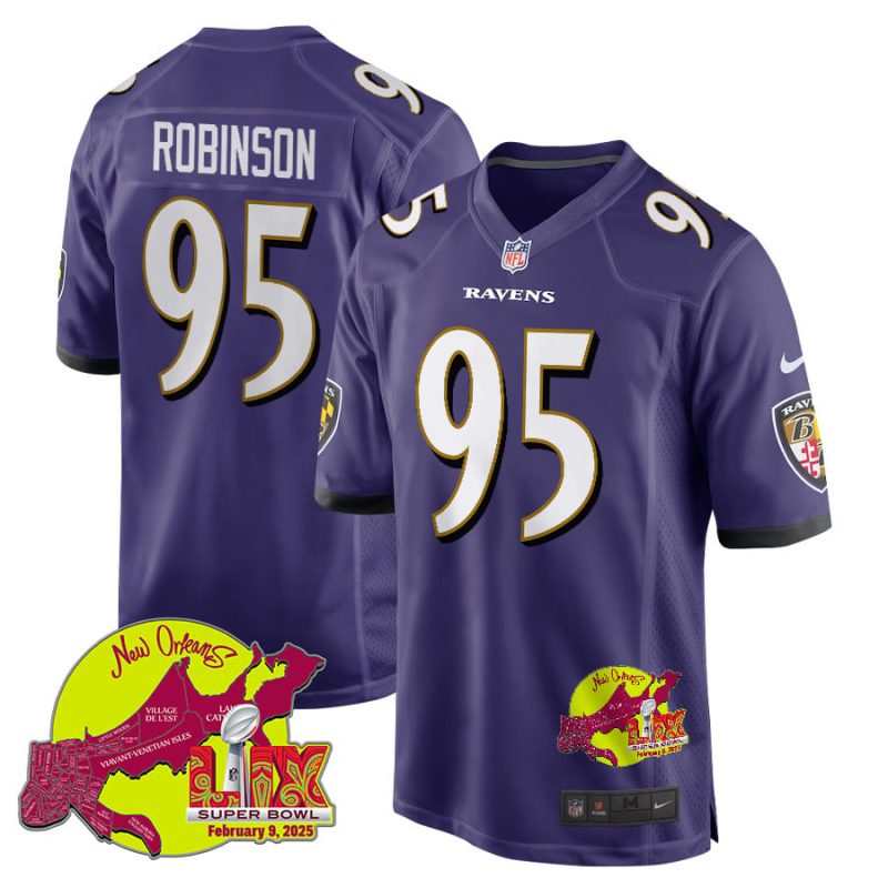 Tavius Robinson 95 Baltimore Ravens Super Bowl LIX New Orleans Patch Game Men Jersey - Purple