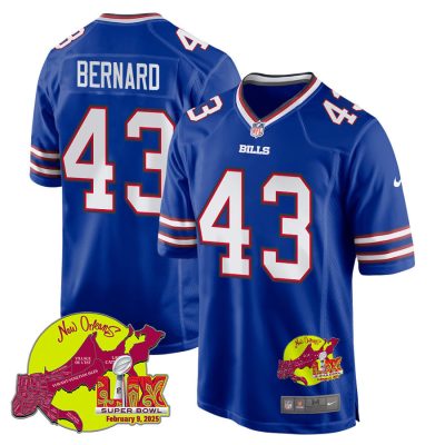 Terrel Bernard 43 Buffalo Bills Super Bowl LIX New Orleans Patch Game Men Jersey - Royal