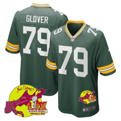 Travis Glover 79 Green Bay Packers Super Bowl LIX New Orleans Patch Game Men Jersey - Green