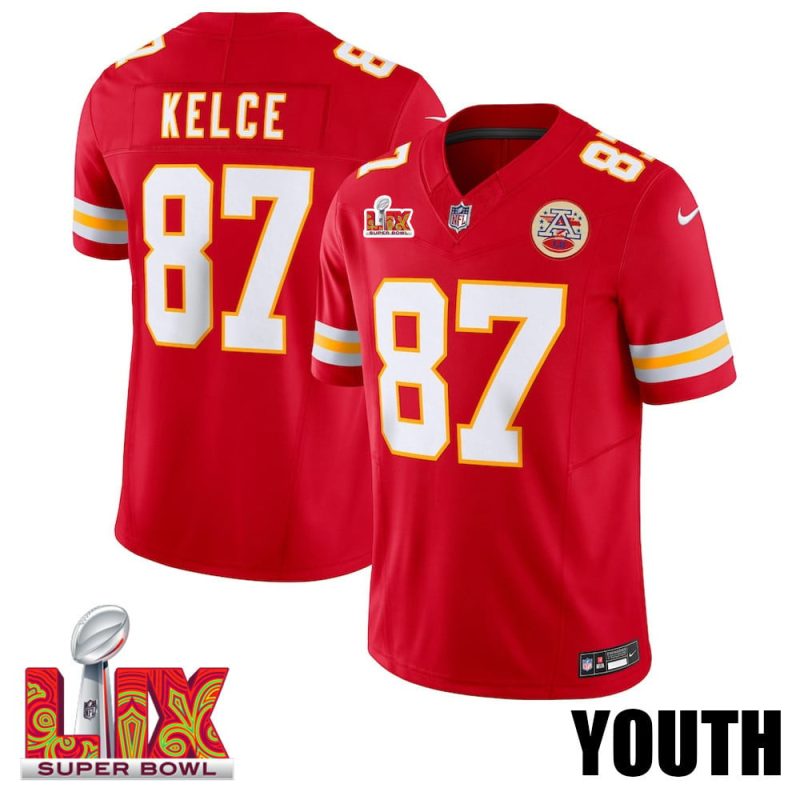 Travis Kelce #87 Kansas City Chiefs Super Bowl LIX Youth Jersey - Red