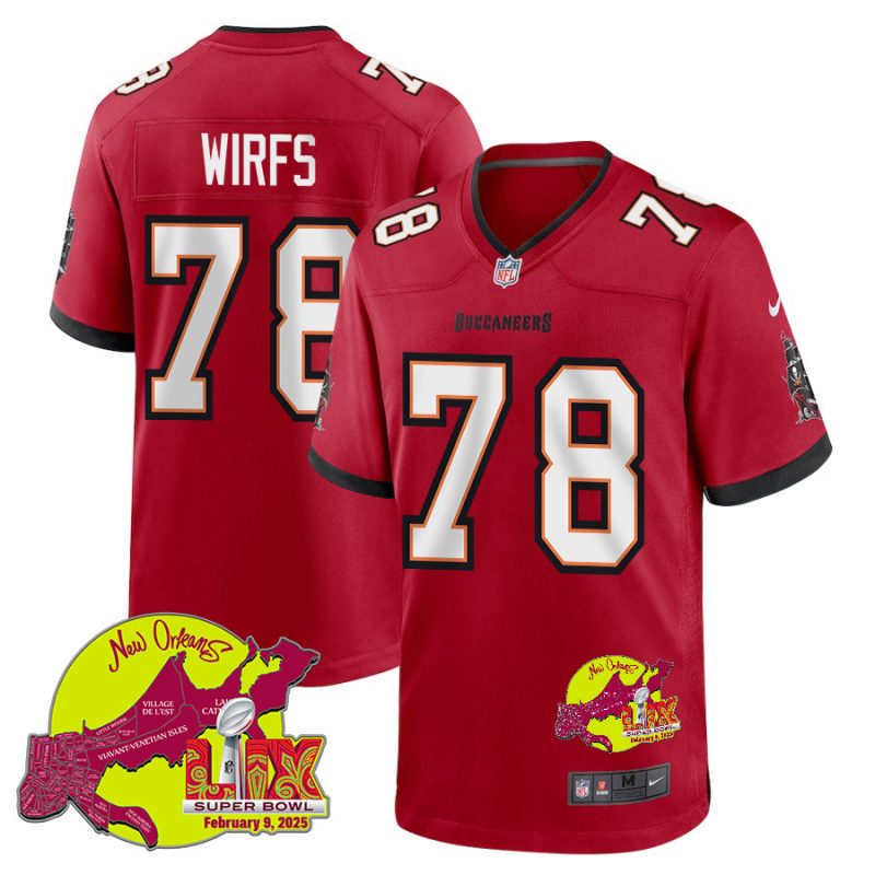 Tristan Wirfs 78 Tampa Bay Buccaneers Super Bowl LIX New Orleans Patch Game Men Jersey - Red