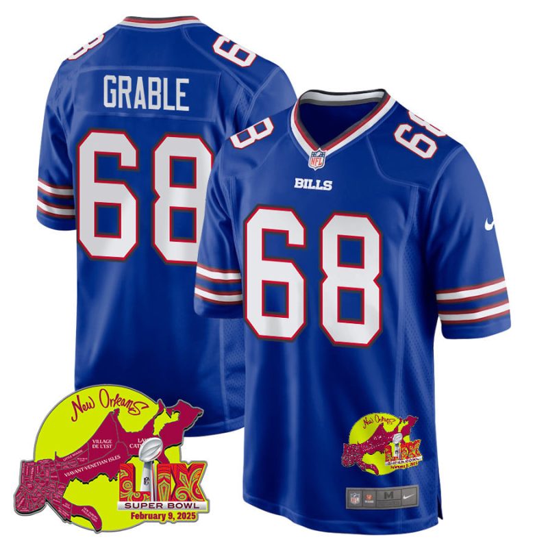 Tylan Grable 68 Buffalo Bills Super Bowl LIX New Orleans Patch Game Men Jersey - Royal