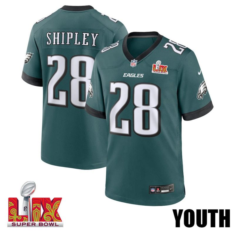 Will Shipley #28 Philadelphia Eagles Super Bowl LIX Youth Jersey - Midnight Green