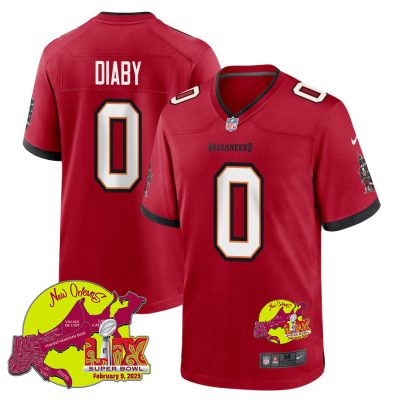 Yaya Diaby 0 Tampa Bay Buccaneers Super Bowl LIX New Orleans Patch Game Men Jersey - Red