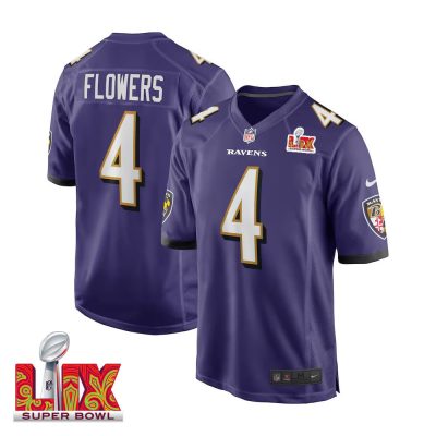 Zay Flowers #4 Baltimore Ravens Super Bowl LIX Jersey - Men's - Purple