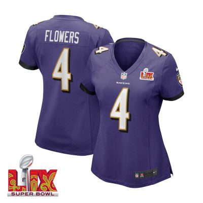 Zay Flowers #4 Baltimore Ravens Super Bowl LIX Women's Jersey - Purple