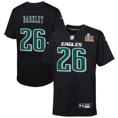 Saquon Barkley Philadelphia Eagles Youth Super Bowl LIX Patch Fashion Game Player Jersey - Carbon Black