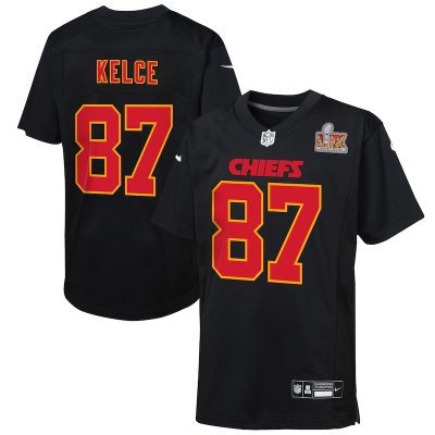 Travis Kelce Kansas City Chiefs Youth Super Bowl LIX Patch Fashion Game Jersey - Carbon Black