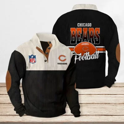 Chicago Bears Personalized Corduroy Sweaters Long Sleeve Corduroy Sweatshirt with Elbow Patches