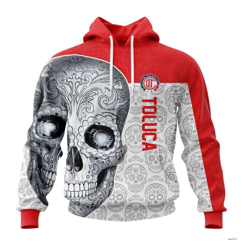 Custom Liga MX Deportivo Toluca Hoodie Sugar Skull Hooded For Dia De Muertos