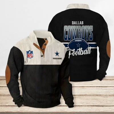 Dallas Cowboys Personalized Corduroy Sweaters Long Sleeve Corduroy Sweatshirt with Elbow Patches