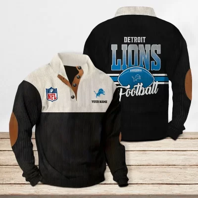 Detroit Lions Personalized Corduroy Sweaters Long Sleeve Corduroy Sweatshirt with Elbow Patches