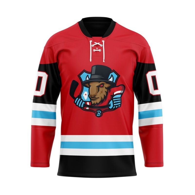 ECHL Bloomington Bison Personalized Red Lace Hockey Jersey