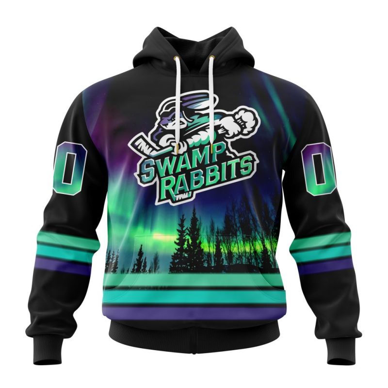 ECHL Greenville Swamp Rabbits Design With Northern Lights Unisex Hoodie