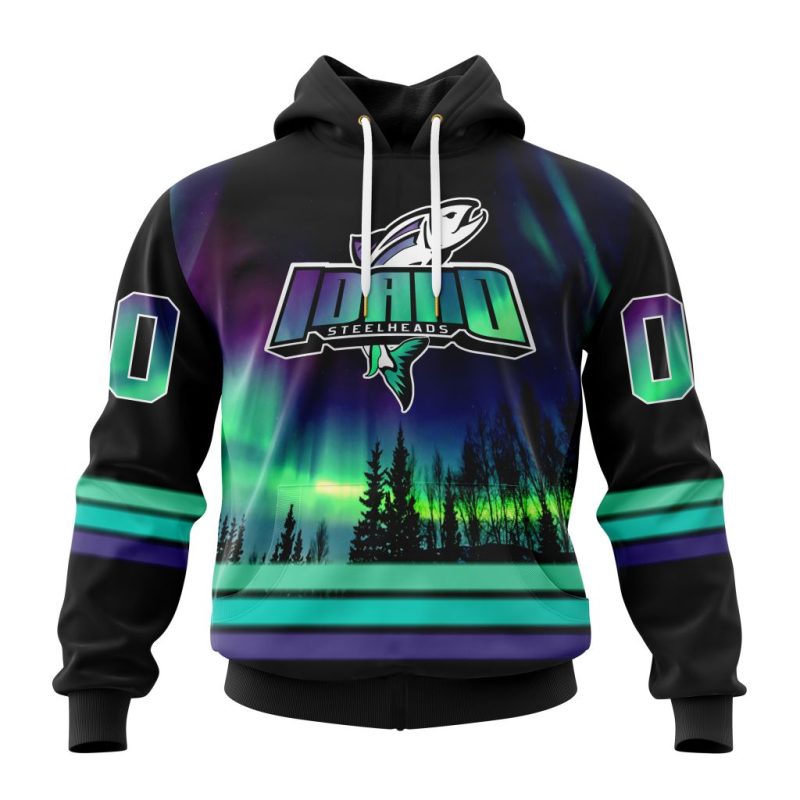 ECHL Idaho Steelheads Design With Northern Lights Unisex Hoodie