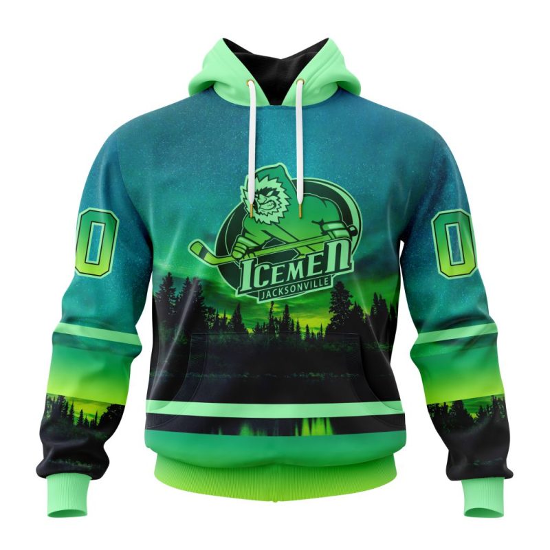 ECHL Jacksonville Icemen Design With Northern Lights Unisex Hoodie