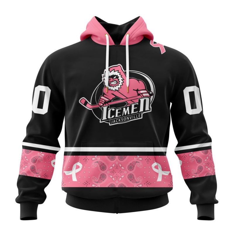 ECHL Jacksonville Icemen Special Pink Paisley Fights Breast Cancer Design Unisex Hoodie