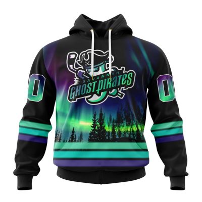 ECHL Savannah Ghost Pirates Design With Northern Lights Unisex Hoodie