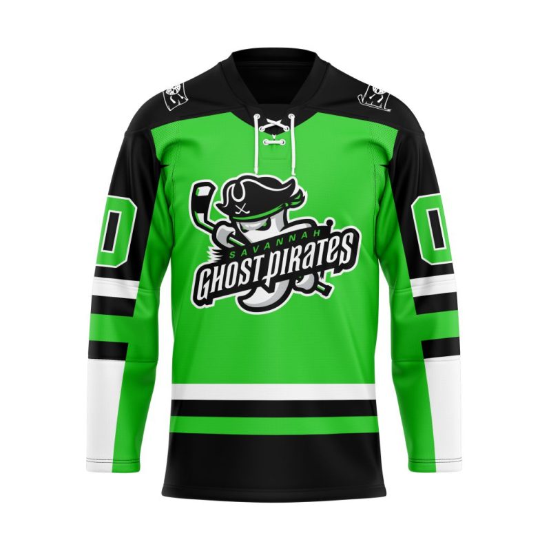 ECHL Savannah Ghost Pirates Personalized Green Lace Hockey Jersey