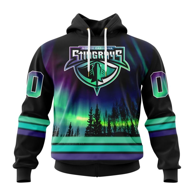 ECHL South Carolina Stingrays Design With Northern Lights Unisex Hoodie