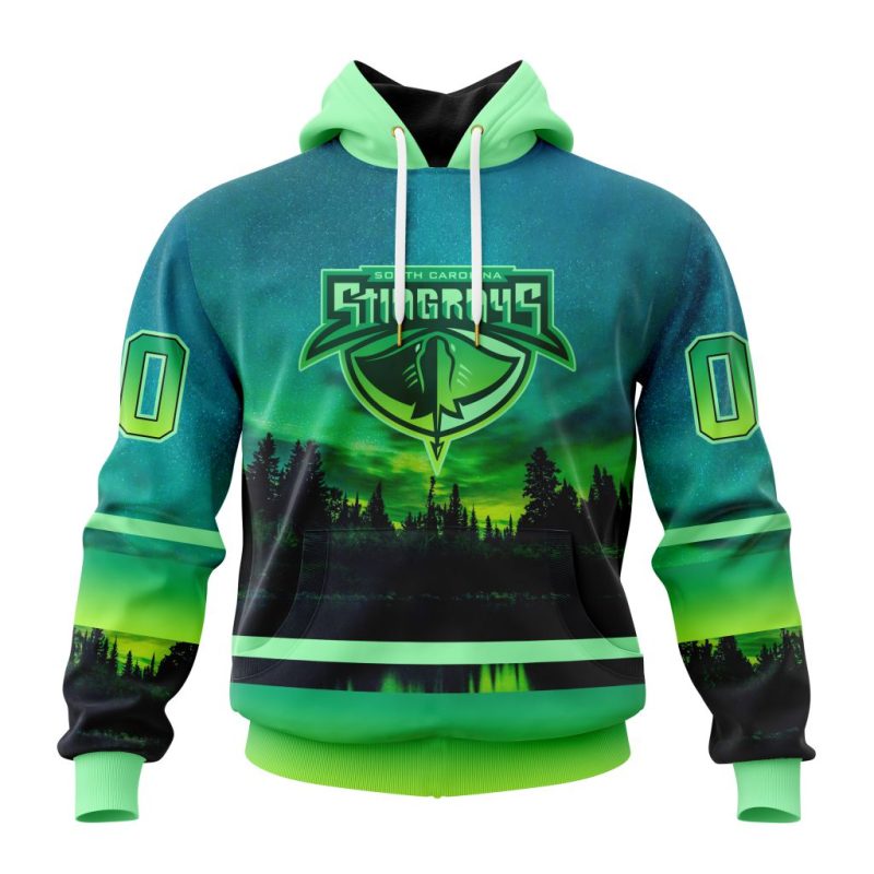 ECHL South Carolina Stingrays Design With Northern Lights Unisex Hoodie