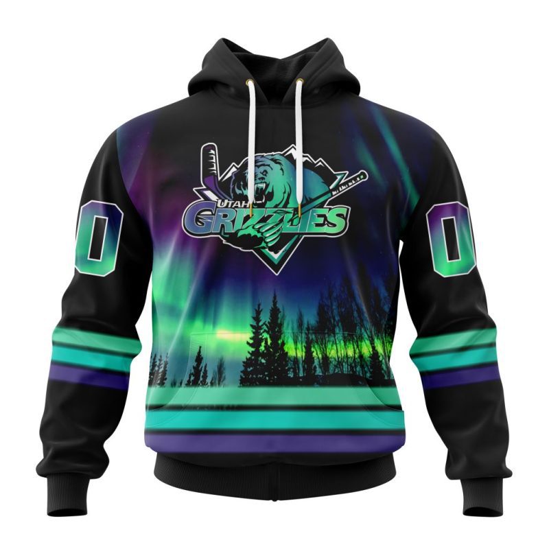 ECHL Utah Grizzlies Design With Northern Lights Unisex Hoodie