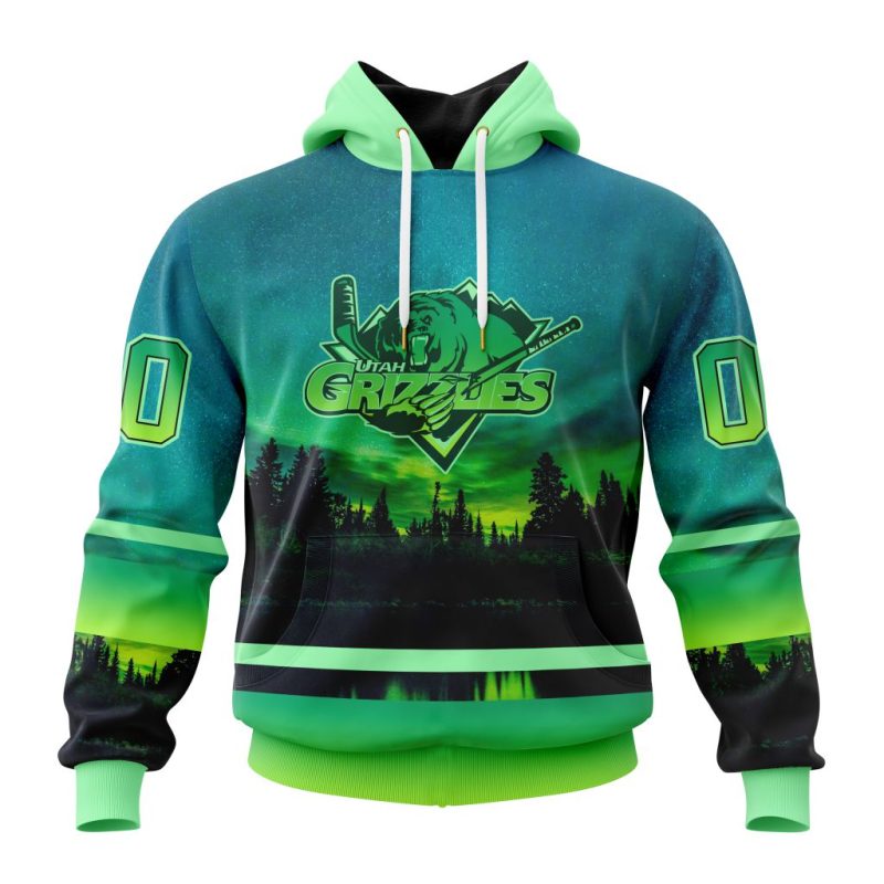 ECHL Utah Grizzlies Design With Northern Lights Unisex Hoodie