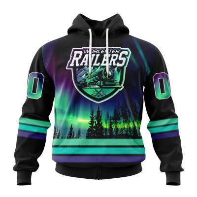ECHL Worcester Railers Design With Northern Lights Unisex Hoodie