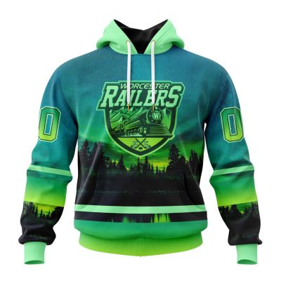 ECHL Worcester Railers Design With Northern Lights Unisex Hoodie