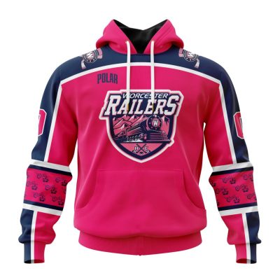 ECHL Worcester Railers Personalized Pink Fights Breast Cancer Design Unisex Hoodie