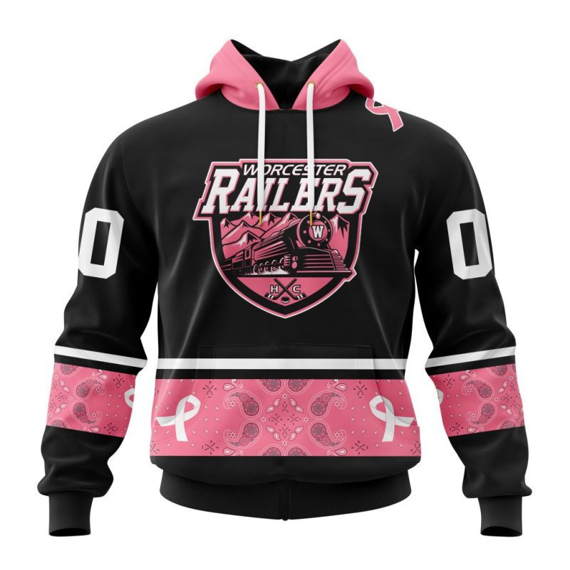 ECHL Worcester Railers Special Pink Paisley Fights Breast Cancer Design Unisex Hoodie