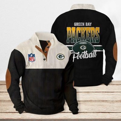 Green Bay Packers Personalized Corduroy Sweaters Long Sleeve Corduroy Sweatshirt with Elbow Patches
