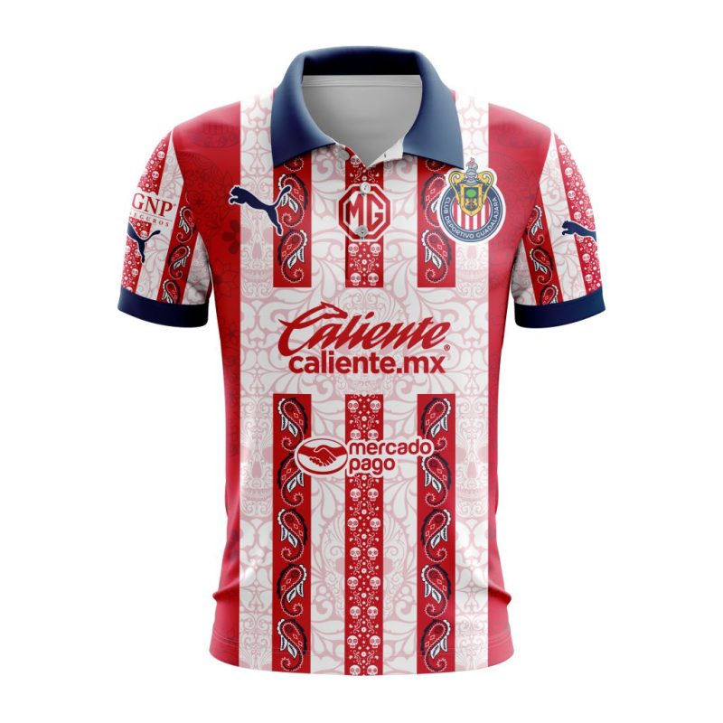 Liga MX Chivas Guadalajara Special 2024 Home Dia De Muertos Design Polo Shirt