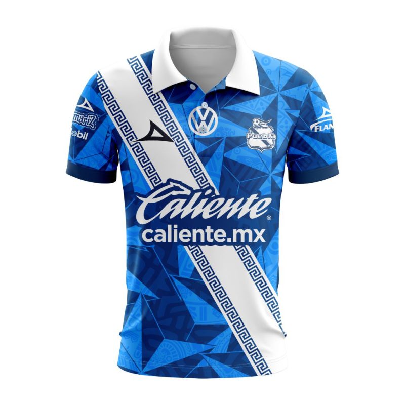 Liga MX Club Puebla 2023-2024 Away Aztec Design Polo Shirt