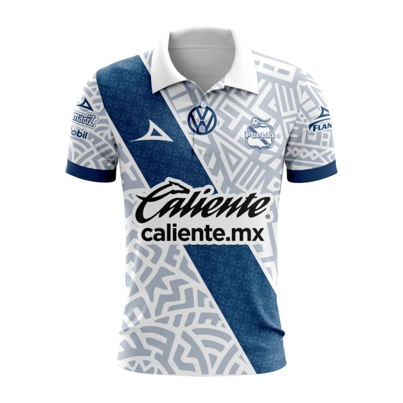 Liga MX Club Puebla 2023-2024 Home Aztec Design Polo Shirt