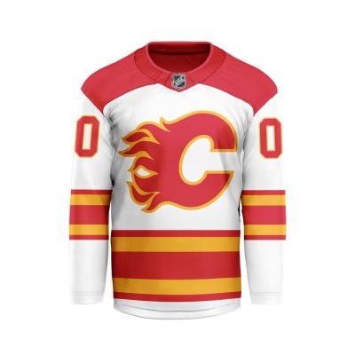 NHL Calgary Flames Personalized 2024 Away Long Sleeves Hockey Jersey Collar Logo
