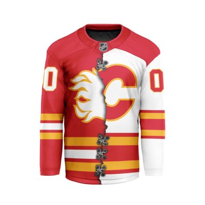 NHL Calgary Flames Personalized 2024 Home Mix Away Long Sleeves Hockey Jersey Collar Logo