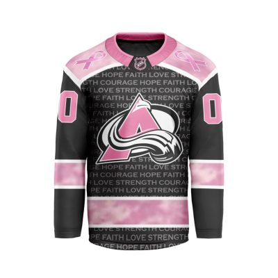 NHL Colorado Avalanche Special Pink Fight Breast Cancer Long Sleeves Hockey Jersey Collar Logo