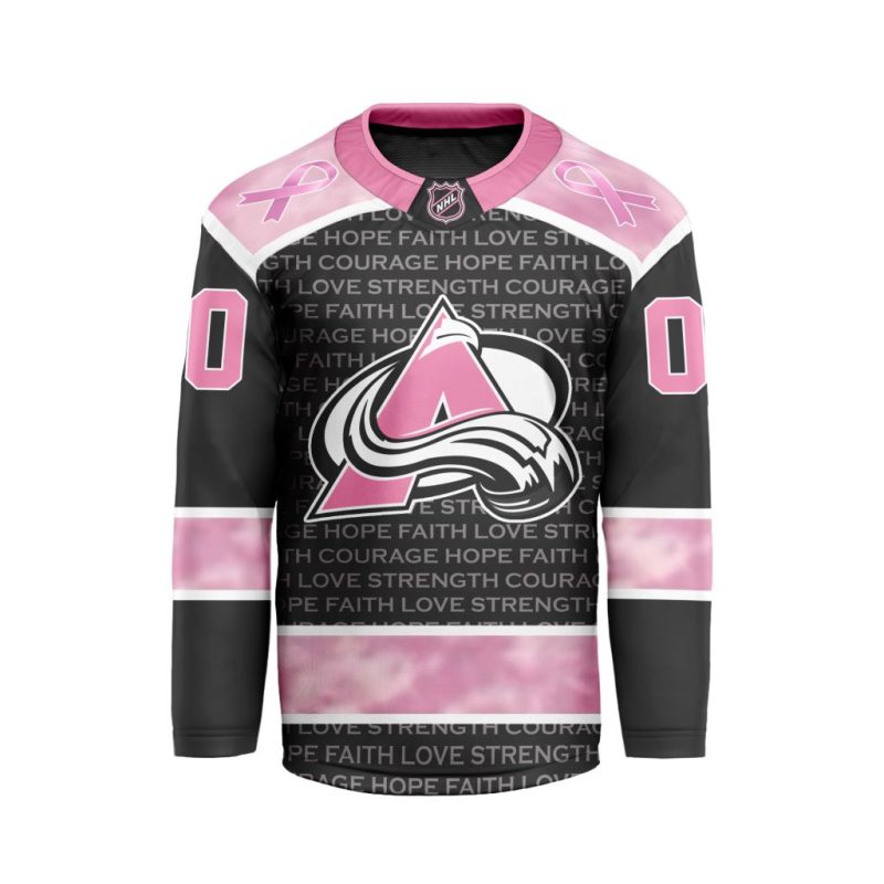 NHL Colorado Avalanche Special Pink Fight Breast Cancer Long Sleeves Hockey Jersey Collar Logo