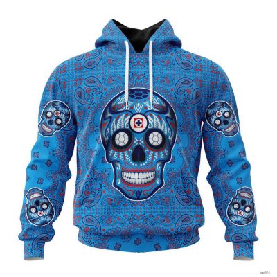Personalize Liga MX Cruz Azul Hoodie Sugar Skull Dia De Muertos Mexico