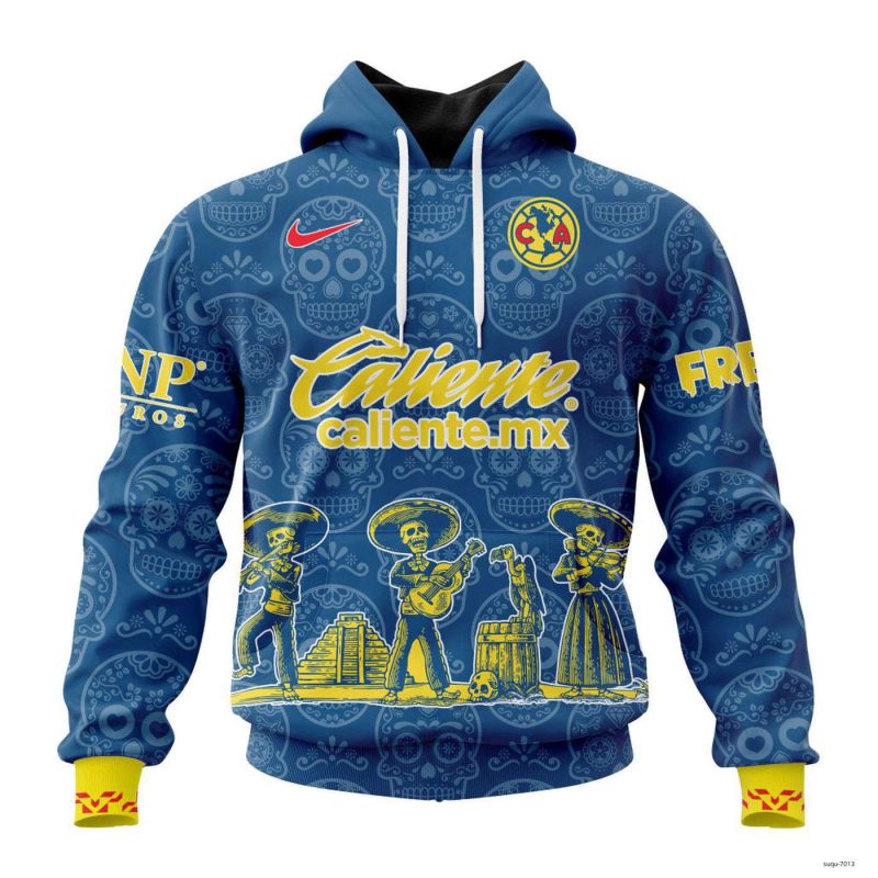 Personalized Liga MX Club America Hoodie 2023 - 2024 Away Dia De Muertos Design
