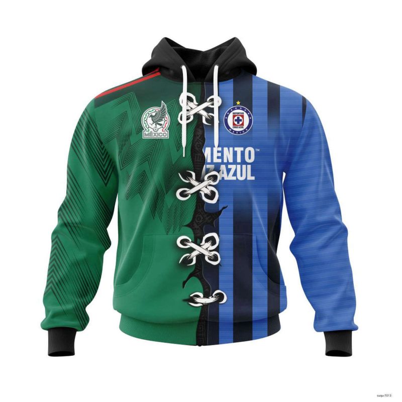 Personalized Liga MX Cruz Azul Hoodie Mix Style Mexico Soccer Pullover Gift