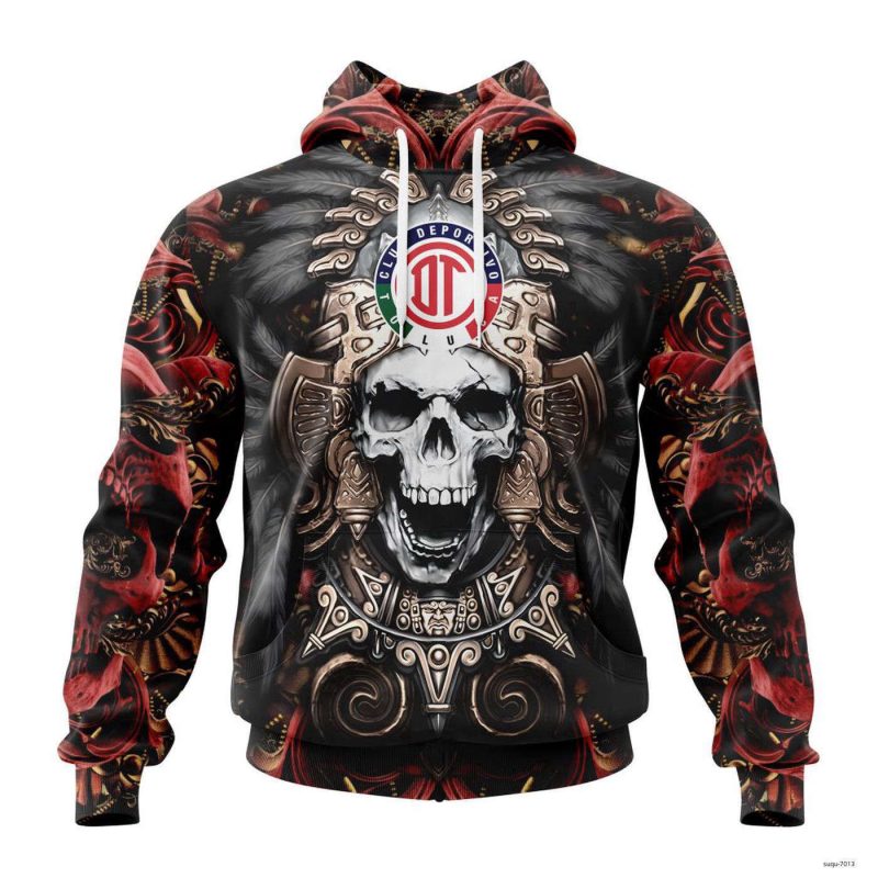 Personalized Liga MX Deportivo Toluca Hoodie Aztec Skull Design